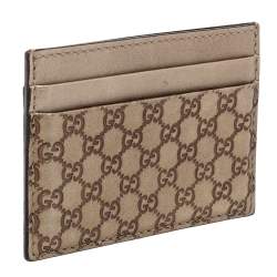 Pre Owned Gucci Metallic Beige Microguccissima Leather Card Holder
