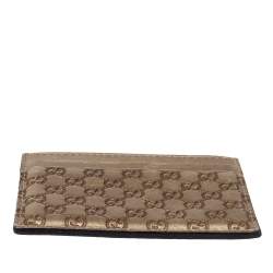 Pre Owned Gucci Metallic Beige Microguccissima Leather Card Holder