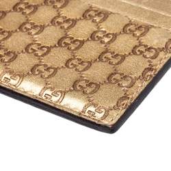 Pre Owned Gucci Metallic Beige Microguccissima Leather Card Holder