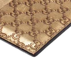 Pre Owned Gucci Metallic Beige Microguccissima Leather Card Holder