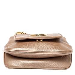 مملوكة مسبقًا Gucci Metallic Beige Leather Small Logo Detail Chain Link Crossbody Bag