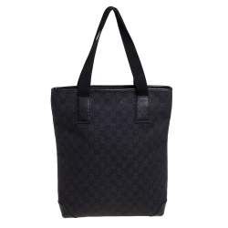 Pre Owned Gucci Black GG Canvas and Leather Front Pocket Vertical Tote