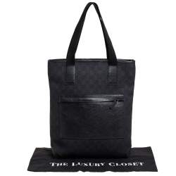 Pre Owned Gucci Black GG Canvas and Leather Front Pocket Vertical Tote
