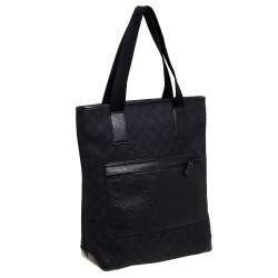 Pre Owned Gucci Black GG Canvas and Leather Front Pocket Vertical Tote
