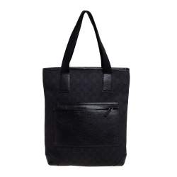 Pre Owned Gucci Black GG Canvas and Leather Front Pocket Vertical Tote