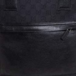 Pre Owned Gucci Black GG Canvas and Leather Front Pocket Vertical Tote