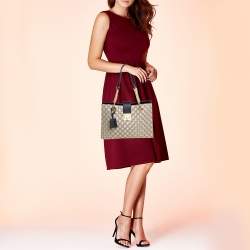 Pre Owned Gucci Beige/Black GG Supreme Canvas and Leather Padlock Bee Tote