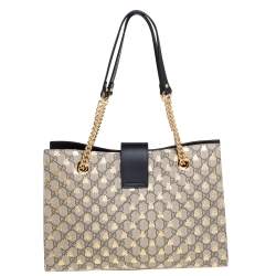 Pre Owned Gucci Beige/Black GG Supreme Canvas and Leather Padlock Bee Tote
