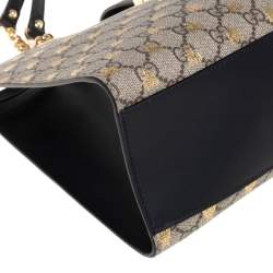 Pre Owned Gucci Beige/Black GG Supreme Canvas and Leather Padlock Bee Tote