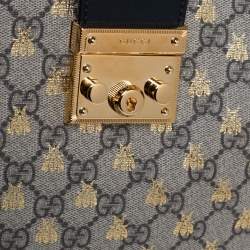 Pre Owned Gucci Beige/Black GG Supreme Canvas and Leather Padlock Bee Tote