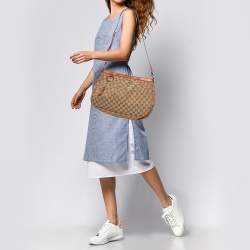 Pre Owned Gucci Beige/Orange GG Canvas and Leather Medium Sukey Messenger Bag