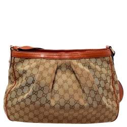 Pre Owned Gucci Beige/Orange GG Canvas and Leather Medium Sukey Messenger Bag