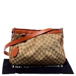 Pre Owned Gucci Beige/Orange GG Canvas and Leather Medium Sukey Messenger Bag