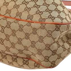 Pre Owned Gucci Beige/Orange GG Canvas and Leather Medium Sukey Messenger Bag