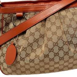 Pre Owned Gucci Beige/Orange GG Canvas and Leather Medium Sukey Messenger Bag