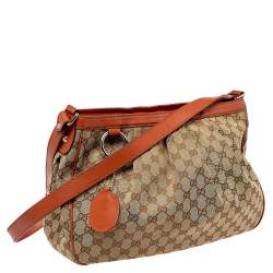Pre Owned Gucci Beige/Orange GG Canvas and Leather Medium Sukey Messenger Bag