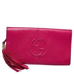 Pre Owned Gucci Pink Leather Soho Clutch
