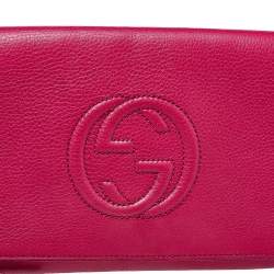 Pre Owned Gucci Pink Leather Soho Clutch
