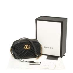 Pre Owned Gucci Black Matelassé Leather Small GG Marmont Camera Crossbody Bag