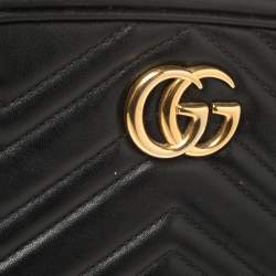 Pre Owned Gucci Black Matelassé Leather Small GG Marmont Camera Crossbody Bag