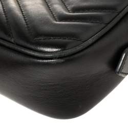 Pre Owned Gucci Black Matelassé Leather Small GG Marmont Camera Crossbody Bag