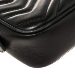 Pre Owned Gucci Black Matelassé Leather Small GG Marmont Camera Crossbody Bag