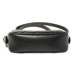 Pre Owned Gucci Black Matelassé Leather Small GG Marmont Camera Crossbody Bag