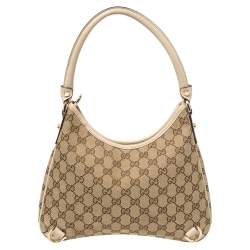 مملوكة مسبقًا Gucci Beige/Cream GG Canvas and Leather Small Abbey D-Ring Hobo