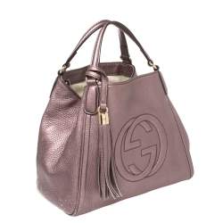 Pre Owned Gucci Metallic Purple Pebbled Leather Soho Tote