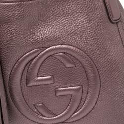 Pre Owned Gucci Metallic Purple Pebbled Leather Soho Tote