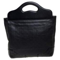 Pre Owned Gucci Black Guccissima Leather Large Punch Tote
