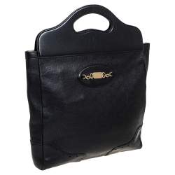 Pre Owned Gucci Black Guccissima Leather Large Punch Tote