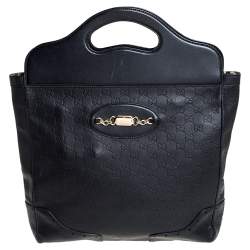 Pre Owned Gucci Black Guccissima Leather Large Punch Tote