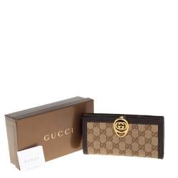 مملوكة مسبقًا Gucci Beige/Brown GG Canvas and Leather Interlocking GG Continental Wallet