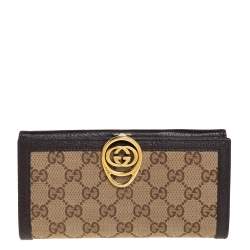 مملوكة مسبقًا Gucci Beige/Brown GG Canvas and Leather Interlocking GG Continental Wallet
