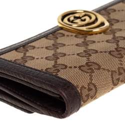 مملوكة مسبقًا Gucci Beige/Brown GG Canvas and Leather Interlocking GG Continental Wallet