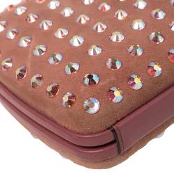 Pre Owned Gucci Pink Suede Crystal Embellished Broadway Clutch