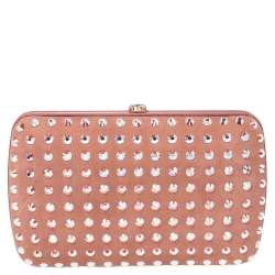 Pre Owned Gucci Pink Suede Crystal Embellished Broadway Clutch