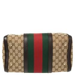 Pre Owned Gucci Beige/Brown GG Canvas and Leather Medium Vintage Web Boston Bag