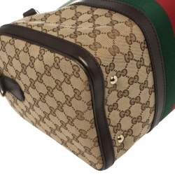 Pre Owned Gucci Beige/Brown GG Canvas and Leather Medium Vintage Web Boston Bag