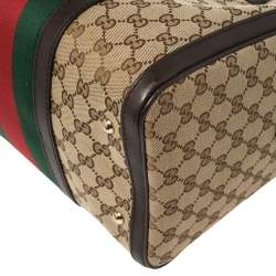 Pre Owned Gucci Beige/Brown GG Canvas and Leather Medium Vintage Web Boston Bag