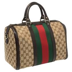Pre Owned Gucci Beige/Brown GG Canvas and Leather Medium Vintage Web Boston Bag