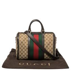 Pre Owned Gucci Beige/Brown GG Canvas and Leather Medium Vintage Web Boston Bag