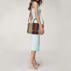 Pre Owned Gucci Beige/Brown GG Canvas and Leather Medium Vintage Web Boston Bag