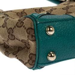 Pre Owned Gucci Teal/Beige GG Canvas and Leather Small Bardot Hobo