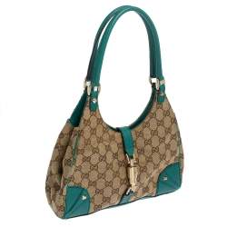 Pre Owned Gucci Teal/Beige GG Canvas and Leather Small Bardot Hobo