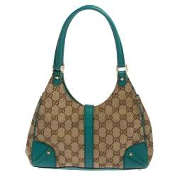 Pre Owned Gucci Teal/Beige GG Canvas and Leather Small Bardot Hobo