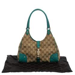 Pre Owned Gucci Teal/Beige GG Canvas and Leather Small Bardot Hobo