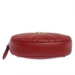 Pre Owned Gucci Red Matelasse Leather GG`Marmont Belt Bag