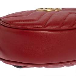 Pre Owned Gucci Red Matelasse Leather GG`Marmont Belt Bag